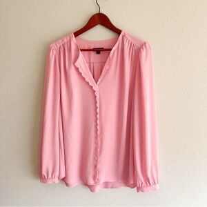NWOT J. Crew Drapey Scallop Detail Long Sleeve Blouse - Pink, XL